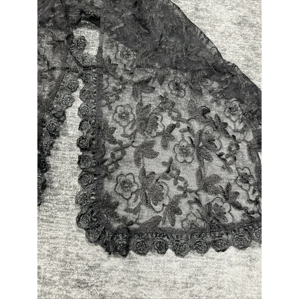 Oscar de la Renta Studio Black Floral Lace Scarf Wrap Mantilla Sheer Embroidered